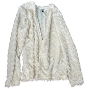 H&M Cream Faux Fur Shaggy Long Sleeve Open Front Cardigan Women’s Small